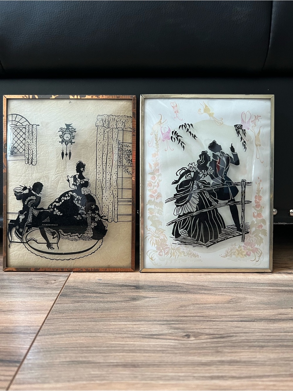 Vintage Silhouette Glass Wall Art Pair - Black on Ivory